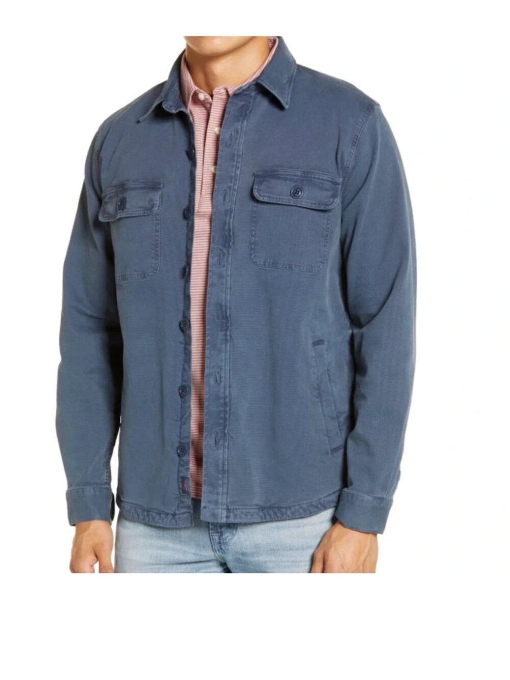 Men's Faherty Shirt Jacket Shacket Canvas Blue Small Cotton